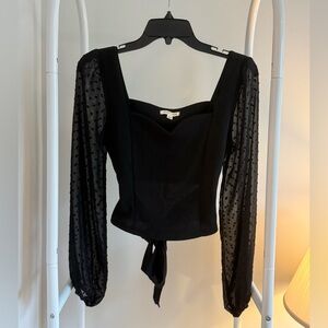 Moa Moa Black Top with Sheer Polka Dot Sleeves